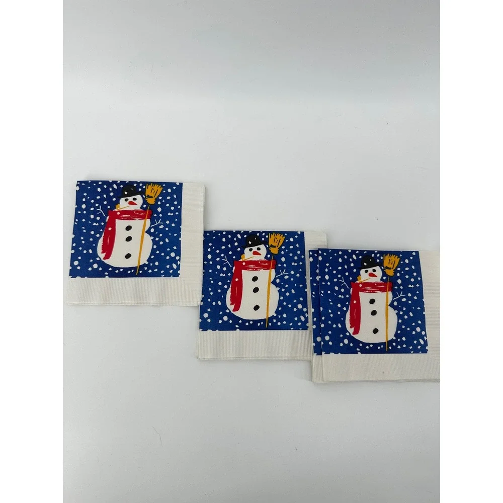 Vintage Peacock Papers Snowman Beverage Napkins Set of 12 5x5 Nostalgia Festive